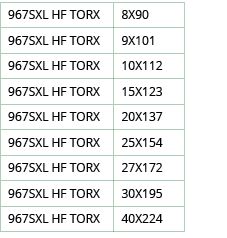 967SXL HF TORX,8X90,967SXL HF TORX,9X101,967SXL HF TORX,10X112,967SXL HF TORX,15X123,967SXL HF TORX,20X137,967SXL HF    