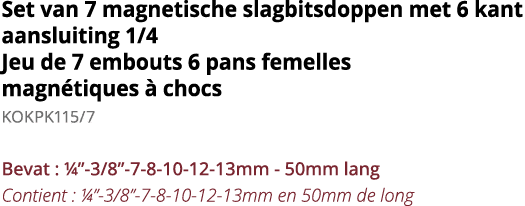Set van 7 magnetische slagbitsdoppen met 6 kant aansluiting 1 4 Jeu de 7 embouts 6 pans femelles magn tiques   chocs    