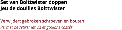 Set van Bolttwister doppen Jeu de douilles Bolttwister Verwijdert gebroken schroeven en bouten Permet de retirer les    