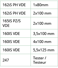 162iS PH VDE,1x80mm,162iS PH VDE,2x100 mm,165IS PZ S VDE,2x100 mm,160IS VDE,3,5x100 mm,160IS VDE,4x100 mm,160IS VDE,5   