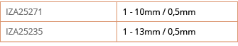 IZA25271,1 - 10mm   0,5mm,IZA25235,1 - 13mm   0,5mm