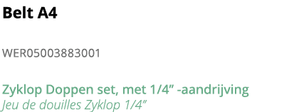 Belt A4 WER05003883001 Zyklop Doppen set, met 1 4   -aandrijving Jeu de douilles Zyklop 1 4  