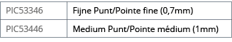 PIC53346,Fijne Punt Pointe fine (0,7mm),PIC53446,Medium Punt Pointe m dium (1mm)